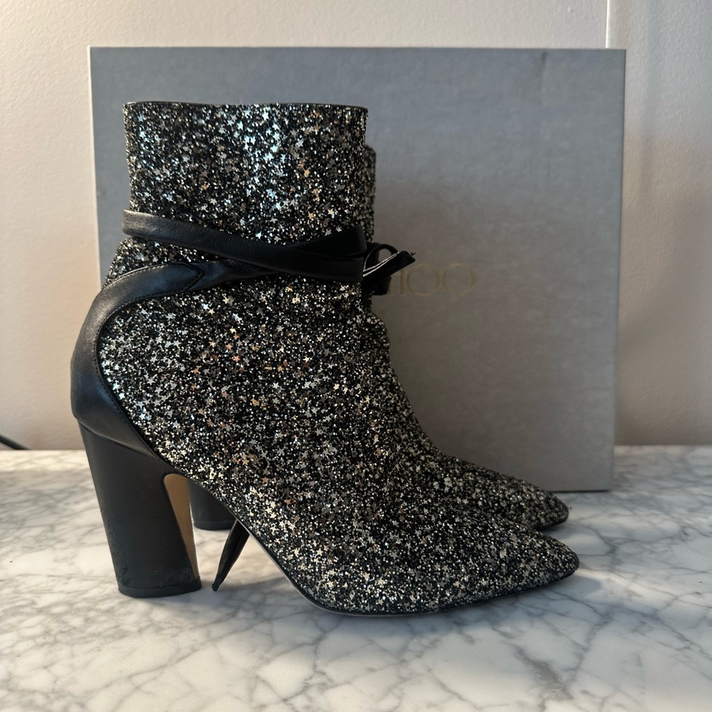 Jimmy Choo Black and Gold Star Glitter Ankle Boots